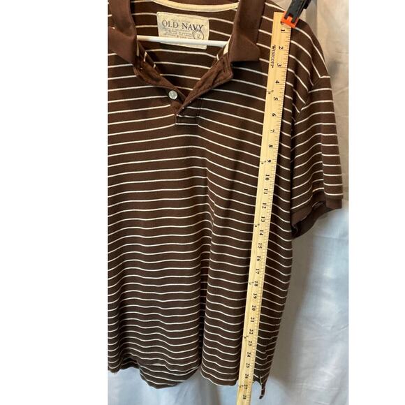 Old Navy Men’s XL Polo Shirt Brown Tan Stripes Short Sleeve Retro Cotton - Picture 6 of 8